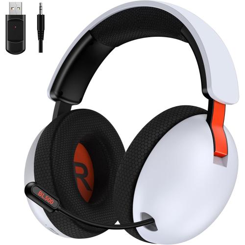 BL500 2.4GHz Wireless Gaming Headset for PS5, PS4, PC, Phone, Switch, 50mm Drivers, Retractable Noise-canceling Mic, Bluetooth 5.3, Dual EQ Modes, White