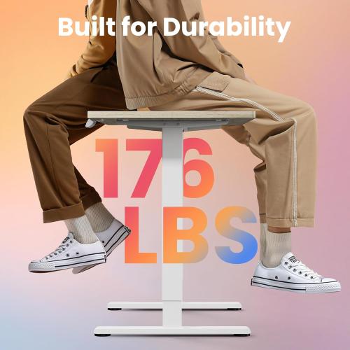 HUANUO 32x19 Inch Small Electric Standing Desk, Adjustable, Light Walnut | 176 Lbs Capacity, Rounded Corners, Wheel-Ready Feet, Compact Desktop, Apartment Workspace, 28.3–46.5 Inch Height Range