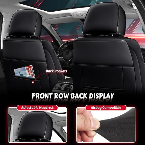 Seat Covers for Ram 1500,Full Set, Leather,Black | Waterproof,Leather,Lumbar Muscle Pain Healing Function,Airbag Compatible