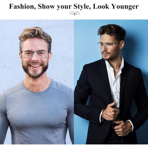 3 Pack Blue light Blocking Reading Glasses for Men, Stylish Metal Frame Readers