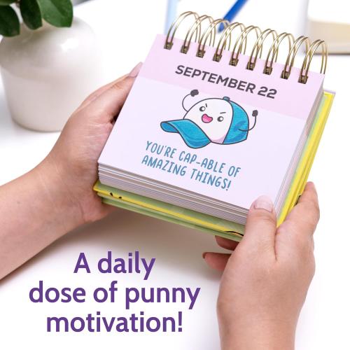 Green T MARIE Punny Motivational Desk Calendar - Daily Perpetual Calendar to Use Year after Year - Cute Office Decor, Positive Affirmation Gifts for Women and Men, Inspirational Desk Accessories
