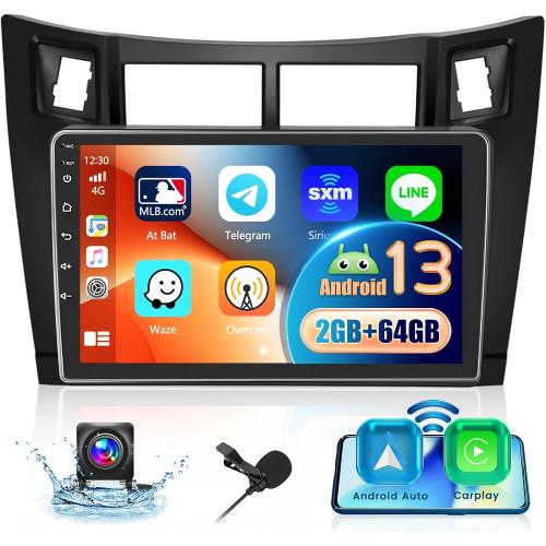 [2 64GB] Inefala for Toyota Yaris 2006-2011 Android 15 Car Stereo with Wireless CarPlay Android Auto, 9 Inch HD Touchscreen Head Unit with GPS WiFi Bluetooth FM/RDS Radio SWC Backup Camera MIC