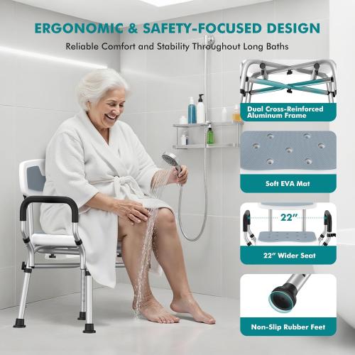 VFAUOSIT Shower Chair with Removable Arms and Back for Elderly & Disabled, 550 lbs Shower Chair for Inside Shower, 6-Height Adjustable Shower Seats for Adults, Bath Chairs for Seniors Inside Tub