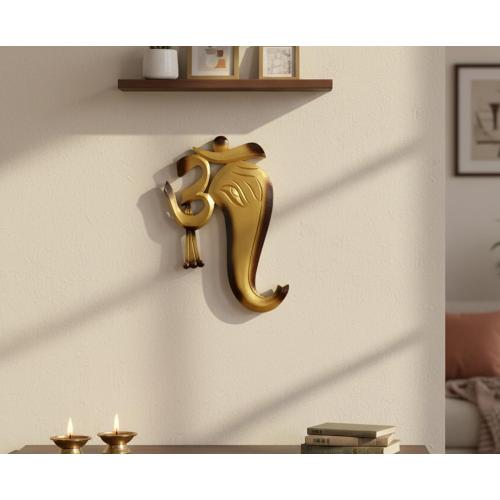 eSplanade Ganesha Ganesh Wall Door Hanging | OM Aum Wall Hanging | Decorative Accessories - Home Decor | Wood - 11.5 Inches - Golden