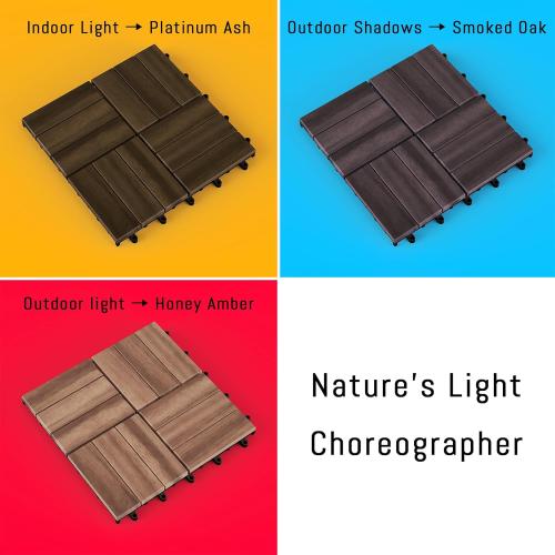 Acacia Wood Interlocking Deck Tiles, 12'' x12'' Outdoor Flooring for Balcony Decor, Backyard Paths & Garden Areas, Waterproof Wood Flooring Stable & Durable (27Pcs)