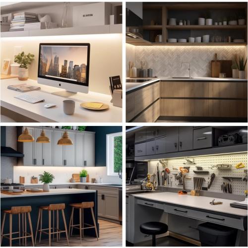 EShine Hand Wave Activated Under Cabinet LED Lighting Kit, Dimmable, 3-Pack 20 in - Touchless Dimming Control, Black Under Counter Lights for Kitchen, Garage, Office, Desk - Warm White (3000K)