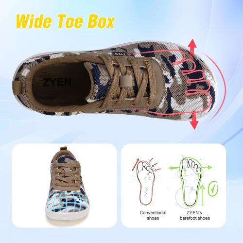 ZYEN Women's Size 9.5-10 Wide Toe Box Barefoot Shoes for Women | Wide Width Breathable Camouflage Shoes | Zero Drop Sole Fashion Non Slip Gym Sneaker Lightweight Minimalist Walking Sneaker