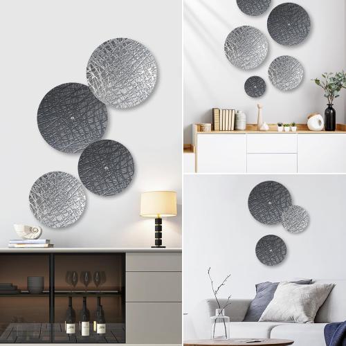 DETENE Set of 8 Metal Wall Hanging Sculptures Large Modern Round Wall art Silver and Grey Wall Decor for Living Room Bedroom Dining Room Wall Decor