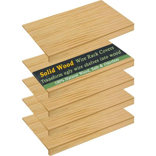 Solid Wood Shelf Covers for Wire Shelving, Wire Rack Covers for Pantry Shelves, Tool-Free & Snap-On (5pcs, 30 W x 16 D)