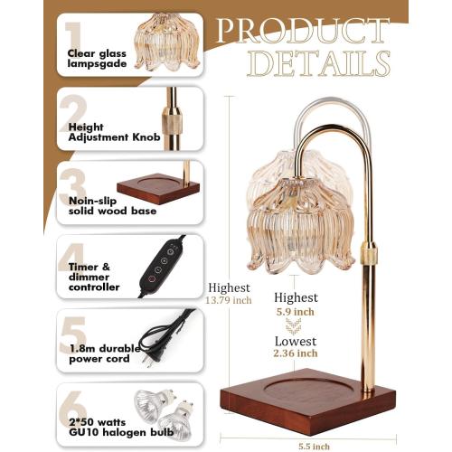 Flower Candle Warmer Lamp with Timer & Dimmer, Adjustable Height Candle Warmer, Birthday Gifts for Women Mom, House Warming New Home Decor, Wax Warmer with 2 Bulbs for Jar Candles