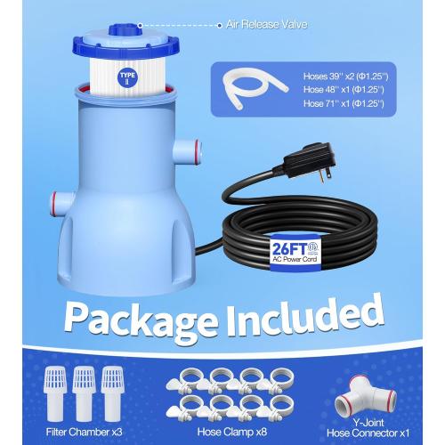 LuxBlue 530 GPH Small Pool Filter Pump for Above Ground Pools | ETL Certified Cartridge Filter Pump, Pro Water Circulation System- Quickly Remove Debris, Enhance Crystal-clear Pool Water
