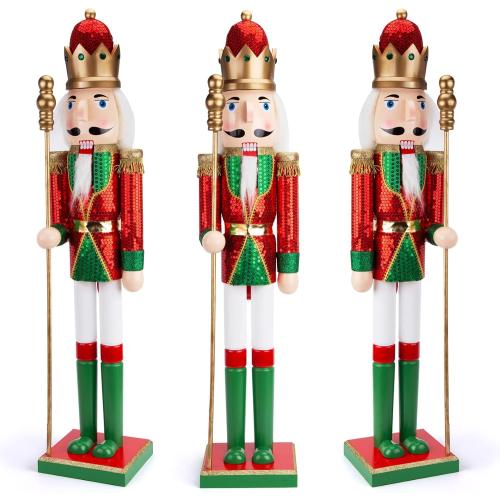 AMOR PRESENT 2.9Ft Christmas Nutcracker Figure, Large Shiny Wooden Nutcracker for Christmas Tree Front Door Hotel Decorations