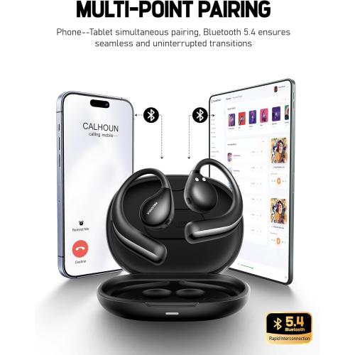 T60 Wireless Bone Conduction Headphones, OWS Open Ear Earbuds with Earhooks, Bluetooth 5.4, Lightweight & Sturdy, 25Hrs Playtime, IPX6 Waterproof, for Cycling Yoga Gym Workouts