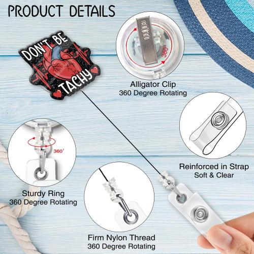ZBCFSCSB Don't Be Tachy Funny Black Glitter Badge Scroll Holder with Metal Clip, Cute Heart Badge Nurse Hospital Work Accessory, Gift for Nurse Cardiologist Cardiology Student Heart Anatomy