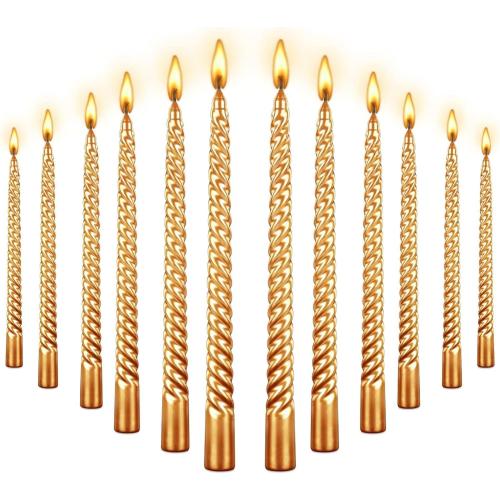 10 Inch Taper Candle, Set of 9,Tapered Candles Burn for 7 Hours, Long Sticks,Tall Candlesticks, Dinner Party, Wedding, Halloween (25cm, Gold)