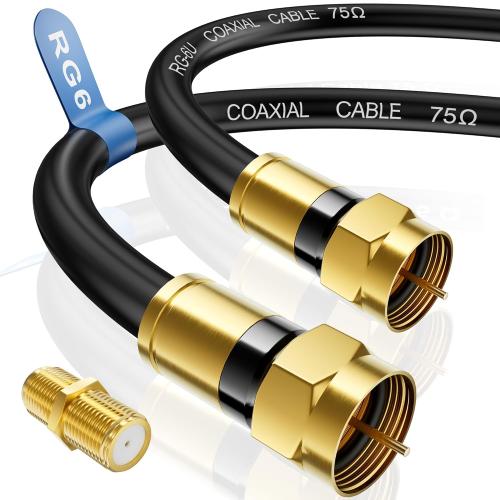 RG6 Coaxial Cable, 3FT 6FT 10FT 15FT 25FT 50FT 100FT Coax Cable Cord with Gold F-Type Connector, High Speed Internet, Digital TV Aerial for HDTV, Satellite, Antenna, Modem with Extender- 3ft