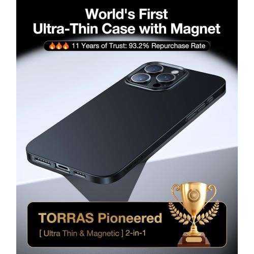 TORRAS Magnetic Slim-Fit for iPhone 16 Pro Max Case 6.9 inch, Ultra-Thin 16 ProMax Phone Case Compatible with MagSafe, Light Anti-Scratch Matte Hard PC Bayer OriginFit, Black