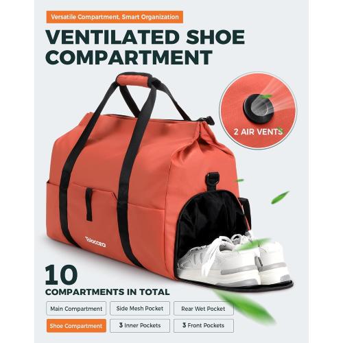 Tolaccea Gym Duffel Bag for Women, Travel Bags Foldable Sports Duffle with Shoe Compartment & Wet Pocket, Lightweight & Water-Resistant, Perfect for Workout, Weekender Overnight & Carry-On Expandable