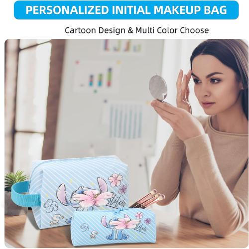 Travel Cosmetic Bag, Large Capacity Cartoon Cosmetic Pouch Makeup Bag with Zipper, Travel Toiletry Bag Makeup Accessories Organizer, The Best Gift for Women (Blue)