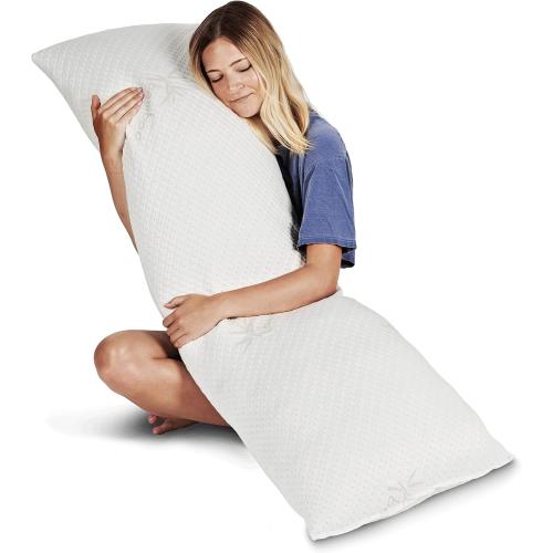 Snuggle-Pedic Body Pillow for Adults - Breathable, Full Body Pillow for Side Sleepers - Shredded Memory Foam Gel - Cooling Long Pillow Supports Legs, Belly & HIPS - 20x54 White
