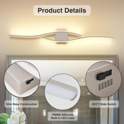 Joossnwell Bathroom Vanity Light Modern Bathroom Lighting Fixture Over Mirror Brushed Nickel 5CCT Dimmable Led Bath Vanity Light Bar 31.5 Inch