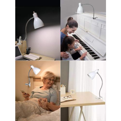 Desk lamp Eye-Caring Table Lamps, 360°Rotation Gooseneck Clip on Lamp Reading Light Portable Reading Book Light Clamp Study Desk Lamps for Bedroom and Office Home Lighting (White)