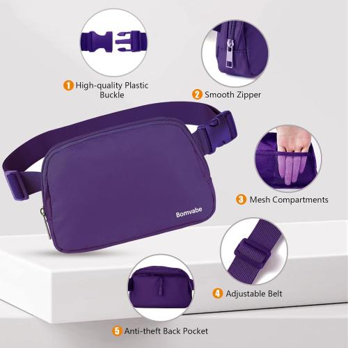 Purple Fanny Pack for Women Girls, 1L Small Waist Bag with Adjustable Belt 32 to 51, Crossbody Bag Lightweight for Travel Sport Running Cycling Hiking, Mothers Day Gifts