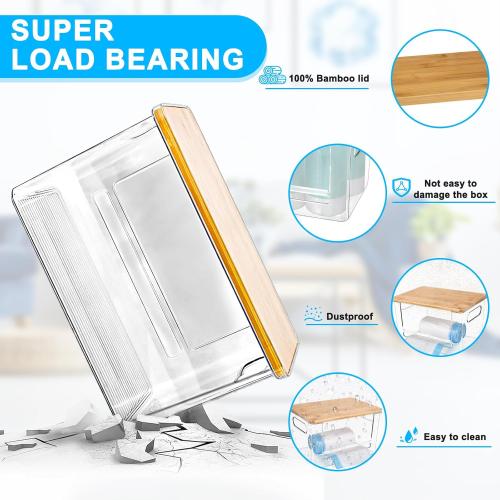Riian Trash Bags Dispenser, Trash Bag Holder, Stackable Garbage Bag Holder with Bamboo Lid, Acrylic Storage Container for Under Sink, Laundry Room Organization and Storage (1 Pack)