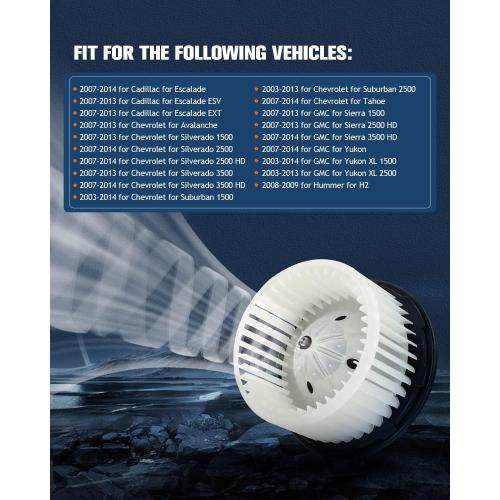 ECCPP HVAC Plastic Heater Blower Motor for Chevry w/Fan Cage fit for 2007-2014 for Cadillac Escalade/ 2007-2013 for Cadillac Escalade ESV /2007-2014 for Chevrolet Silverado 2500/2500 HD/3500 HD