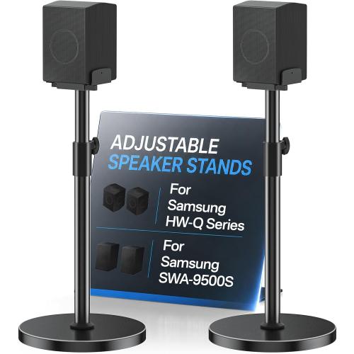 Heavy Duty Speaker Stand Pair for Samsung HW-Q990H/Q990F/Q930F/Q990D/Q930D/Q990C, Height Extend 29–37.5 Speakers Stand, Dual Side Clamp Fits 5–11 Samsung Rear Speaker Stands, Built-in Cable Mgmt