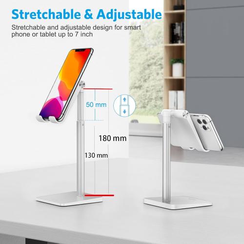 OMOTON Cell Phone Stand, Adjustable Angle Height Desk Phone Dock Holder for iPhone Air 17 Pro Max/Plus/XS/XR, Samsung Galaxy S20 / S10 / S9 / S8 and Other Phones (3.5-7.0-Inch),Silver/White***