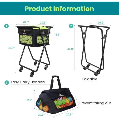 Tennis Ball Hopper Cart with 4 Wheels – Foldable, Large Capacity Pickleball & Tennis Ball Collector for Court Training & Coaching