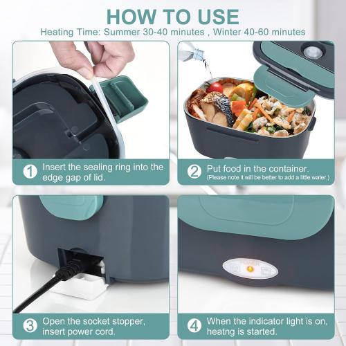 Electric Lunch Box Food Heater, 3 in 1 Ultra Quick Heated Lunch Boxes for Adults, 12V/24V/110V Portable Food Warmer for Car/Truck/Office With Fork Spoon and Insulated Carry Bag