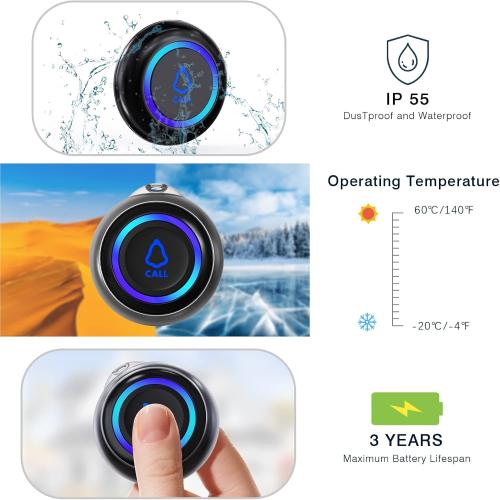 Wireless Caregiver Pager, 2 Call Buttons   2 Receivers for Elderly at Home