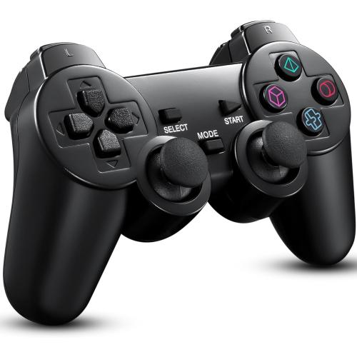 2 Pack Wireless Controller 2.4G double shock Compatible with PS2 /PS1/PC(Jet Black)