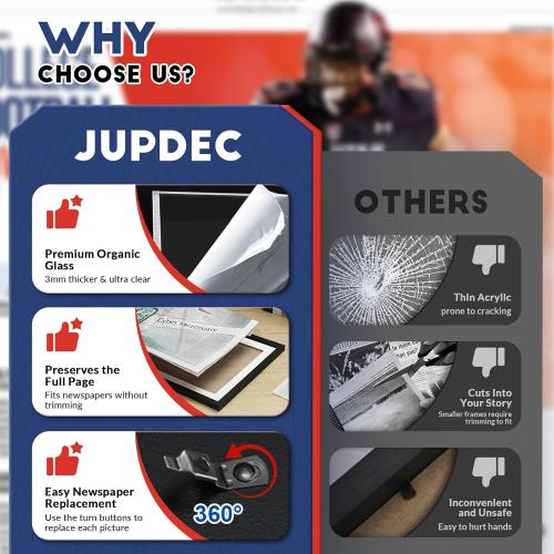JupDec 11 × 22 Up to 13 × 24 Newspaper Frame, Premium Wood Display Case with Acrylic Panel, Wall Mount or Tabletop Stand, Perfect for Home & Office Decor, Ideal Gift for Collector, 1 Pack, White  ‼️unused ‼️