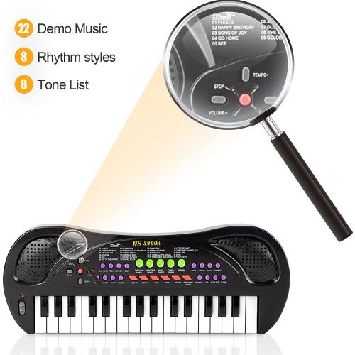 Color Black Kids Keyboard Piano, 32 Keys Multifunction Electric Keyboard Piano for Kids, Kids Piano Musical Instruments Gift Toy for 3 4 5 6 7 8 Year Old Boys and Girls (Black)