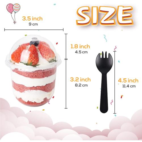50 Pack 12OZ Clear Plastic Cups with Dome Lids and Sporks No Hole Disposable Fruit Cups for Dessert,Cupcake,Parfait,Pudding,Iced Cold Drinks,Snacks,Fruits,Bakeries,Ice Cream
