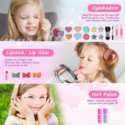 Topsolid Kids Makeup Kit for Girl, Real Washable Makeup for Kid with Mirror, Kids Makeup Sets for Girls 5-8, Princess Toys Cosmetic Set, Christmas & Birthday Gifts Toys for 3 4 5 6 7 8 Year Old Girls
