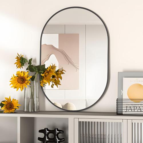 Oval Bathroom Mirror Wall Vanity Oval Mirrors, 20x30 Black Bathroom Mirrors for Over Sink Pill Mirrors Capsule Wall Mounted Mirror, Modern Mirror with Metal Frame for Wall Decor