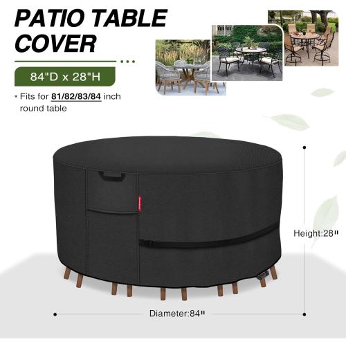 Porch Shield Round Patio Furniture Cover - Waterproof 600D Heavy Duty Outdoor Table and Chairs Cover 84 inch, Black
