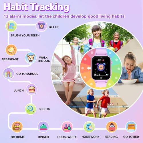 Color Pink Vakzovy Kids Smart Watch Girls Gift for Girls Age 6-12, HD Touchscreen Kids Watch with 26 Games Camera Video Music Player Pedometer Educational Toys Christmas Birthday Gifts 5 6 7 8 9 10 Year Old