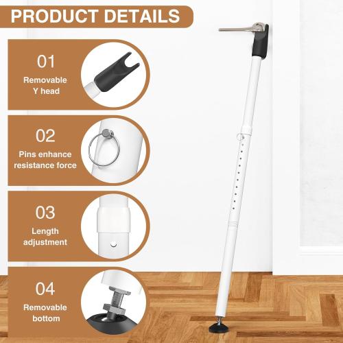 Sliding Glass Door Security Bar, Patio Door Barricade Security Bar, Apartment BarSliding Door Security Bar, Door Jammer, White, 1 Pack