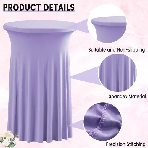 Qubjus 2 Pack Round Cocktail Table Covers with Skirt Stretch Spandex Tablecloth 32x43 Cocktail Round Tablecloth for Party Wedding Birthday Banquet, Light Purple
