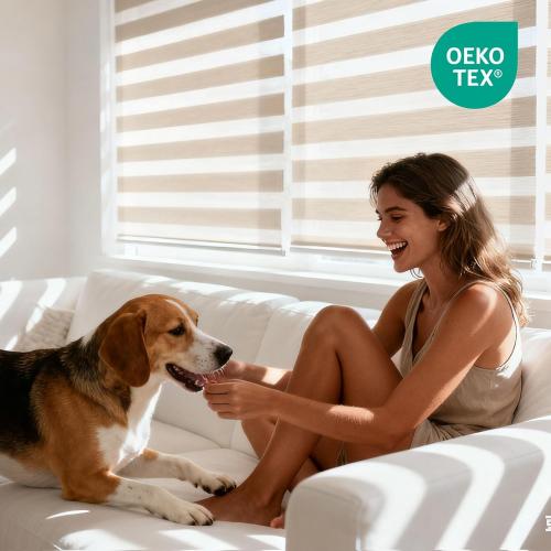 Joydeco Linen Zebra Blinds for Windows, Cordless Privacy Light Filtering Dual Layer Window Shades, Free-Stop Roller Blinds for Home, 33” W x 72” H