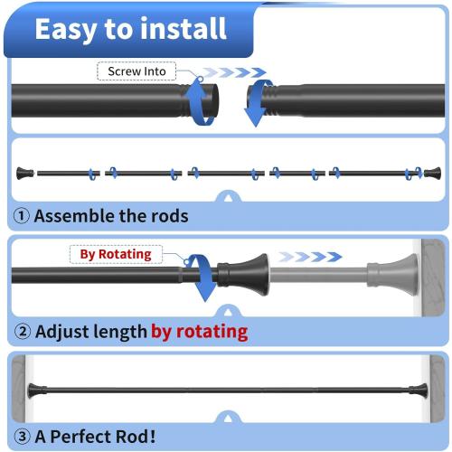 YNL Matte Black Shower Curtain Rod 36-84 Inch(3-7ft), No Slip No Drill Stainless Steel Spring Tension Curtain Rod, No Rust Shower Rod Adjustable For Bathroom Window Bedroom