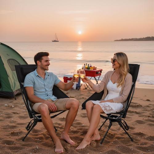 Swivel Portable Camping Chair, High Back Folding Chair with Detachable Pillow, Compact Lightweight Backpacking Chair for Outdoor, Travel, Beach, Hiking, Support 330 LBS, 1 Pack Black