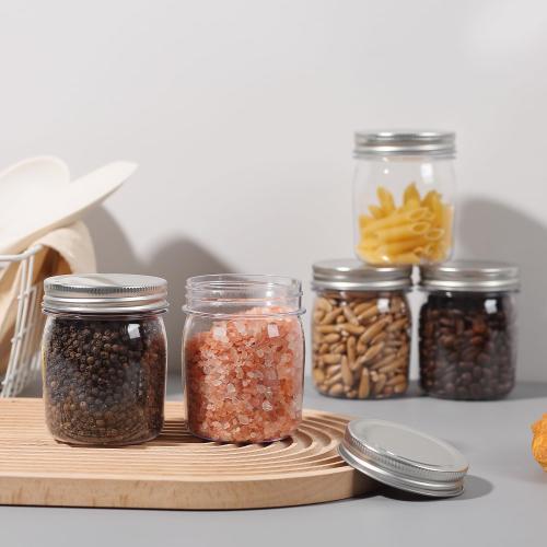 novelinks 8 oz Clear Plastic Jars with Airtight Lids, 32 Pack Plastic Mason Jars with Lids 8oz, Refillable Storage Slime Containers & Small Spice Jar for Kitchen Organization (32 Pack,Silver)