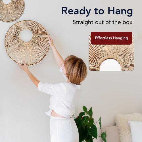 American Art Decor Round Paper Rope Wall Decor Set of 3, Natural - Boho Wall Art, Farmhouse Basket Style
