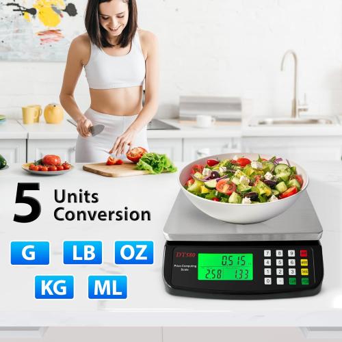Large Digital Kitchen Scale 40kg/88lb Stainless Steel Price Computing Scale Counting Scale Deli Scale with LCD Display for Baking Bread Cooking Meat Prep Parts and Coins Adapter Included (Black)